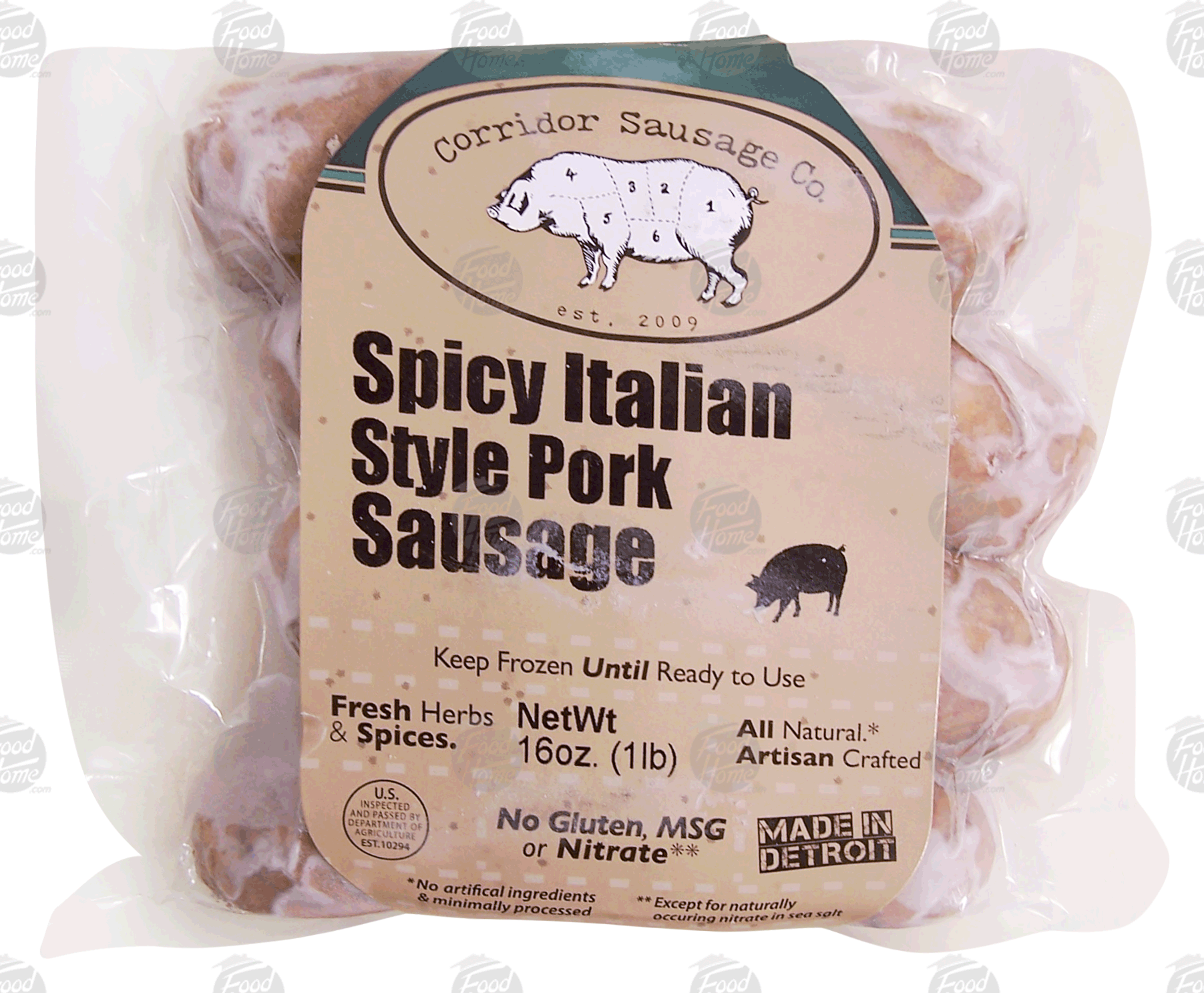 Corridor Sausage Co.  spicy italian style pork sausage, no gluten, 4 pack Full-Size Picture